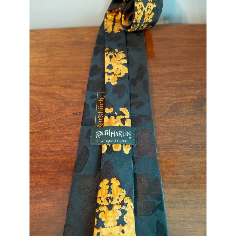 Ralph Marlin Black Gold Rorshack Vintage Necktie 100% Silk 56" X 3.75" - Picture 2 of 6